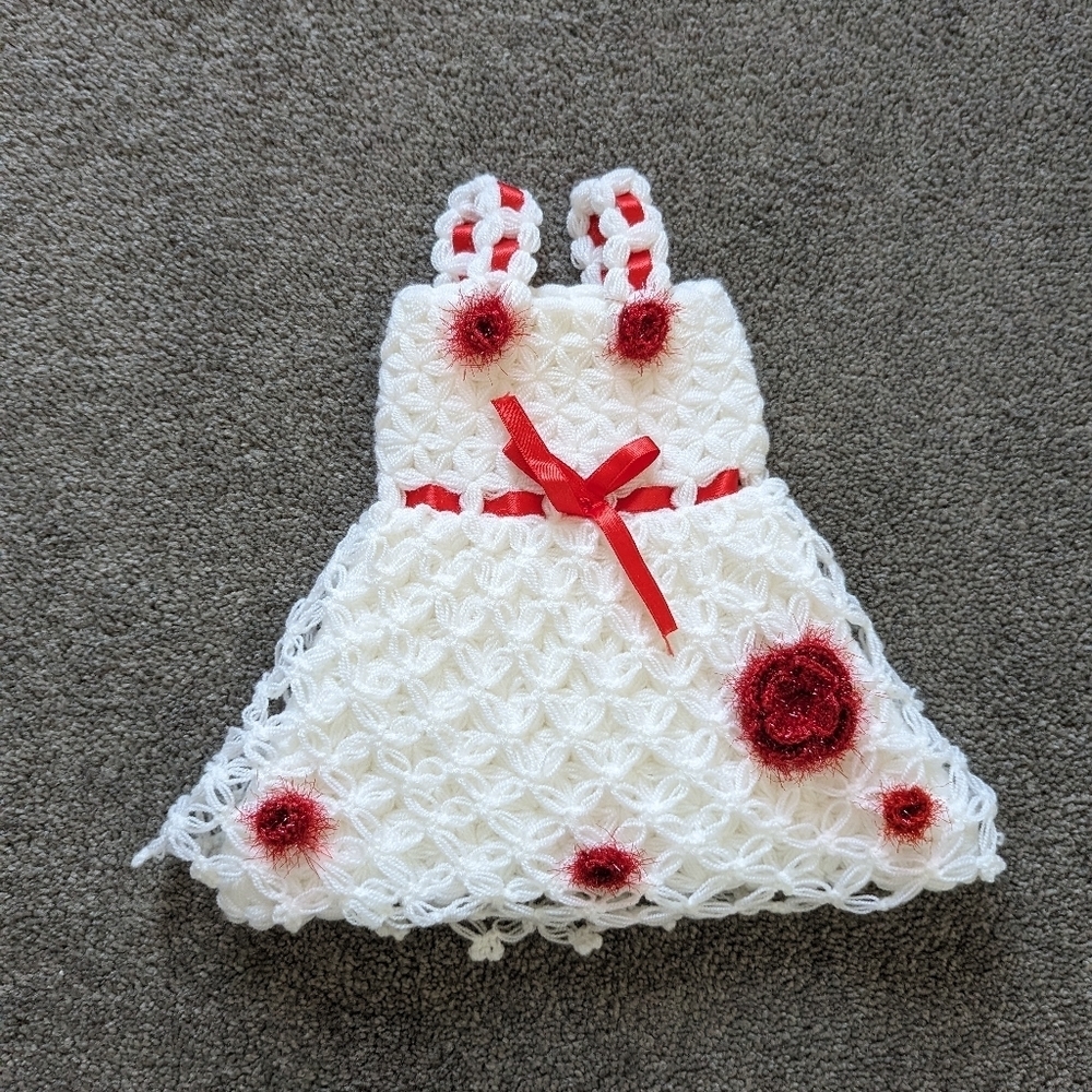 Bath loofa white and red crochet handmade
